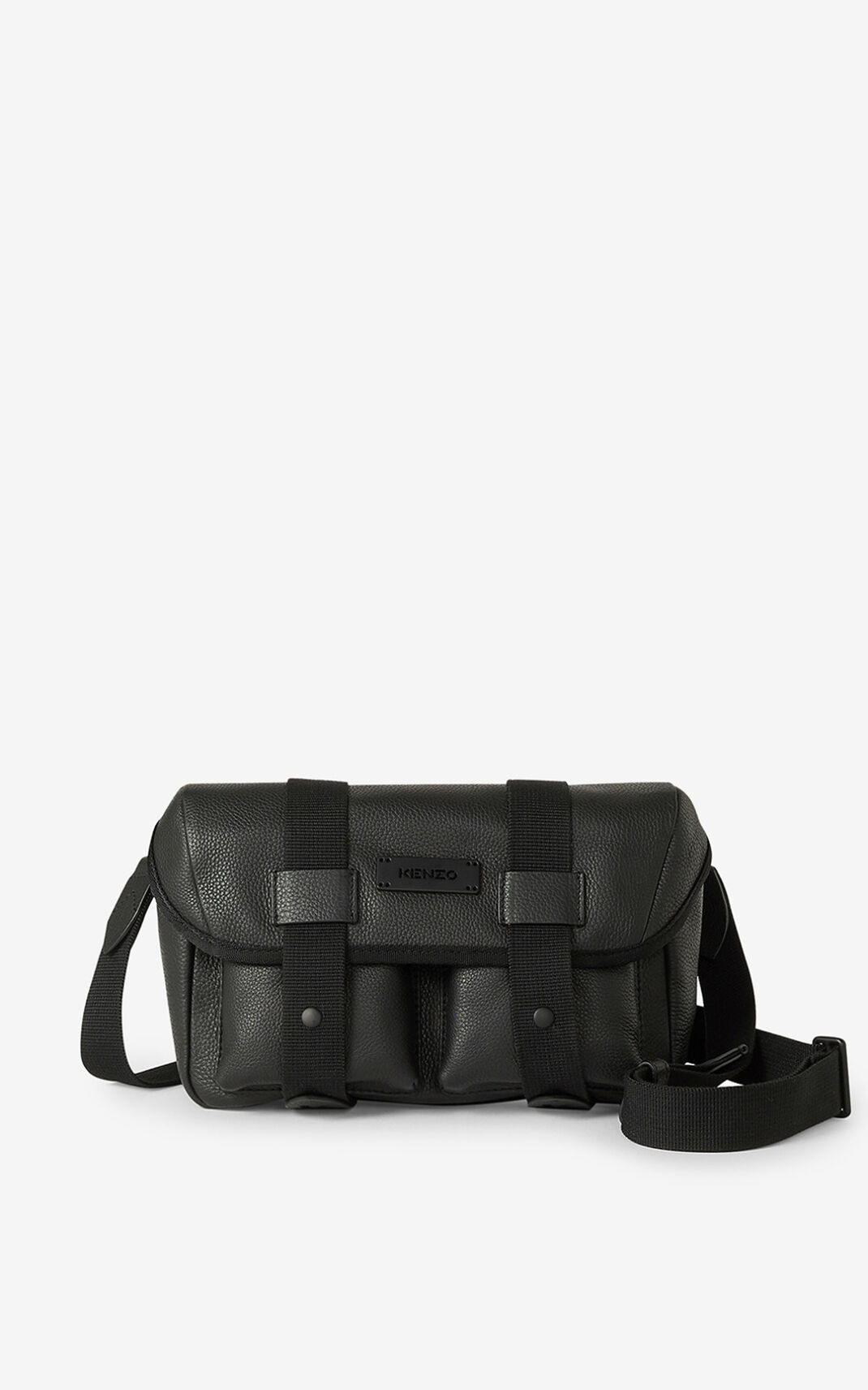 Kenzo Courier grained leather Belt Bag Black For Mens 9186KYJLB